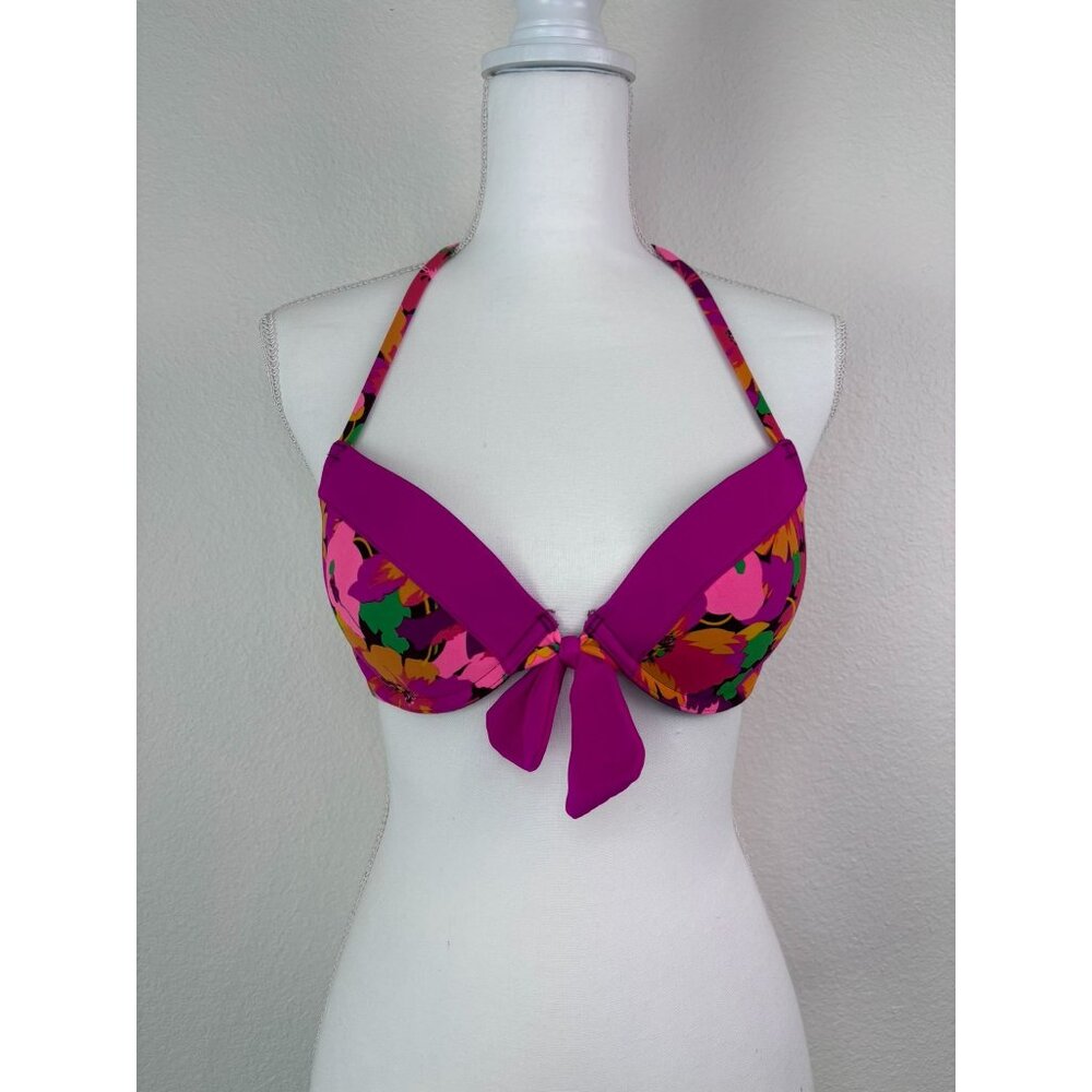 Aerie 34C women's purple‎ floral bikini top underwire push up halter swim top